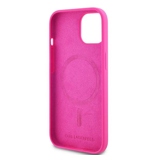 Funda MagSafe para Apple iPhone 15, Karl Lagerfeld, Silicona Cabeza de Choupette, Fucsia