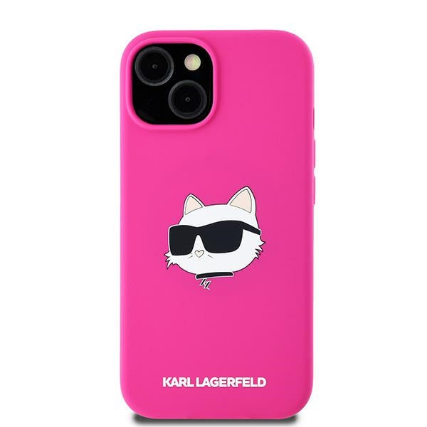Funda MagSafe para Apple iPhone 15, Karl Lagerfeld, Silicona Cabeza de Choupette, Fucsia