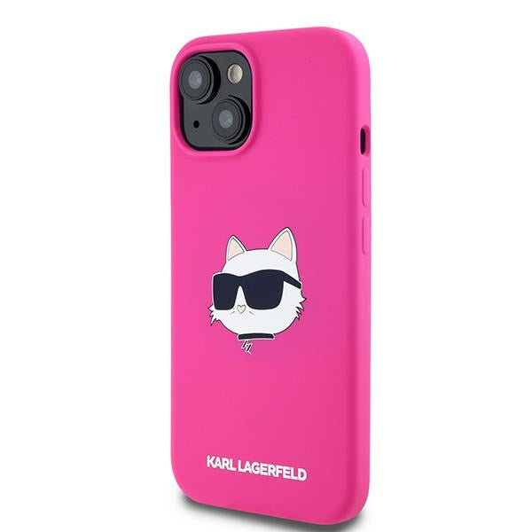 Funda MagSafe para Apple iPhone 15, Karl Lagerfeld, Silicona Cabeza de Choupette, Fucsia
