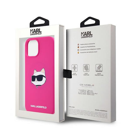 Funda MagSafe para Apple iPhone 15, Karl Lagerfeld, Silicona Cabeza de Choupette, Fucsia