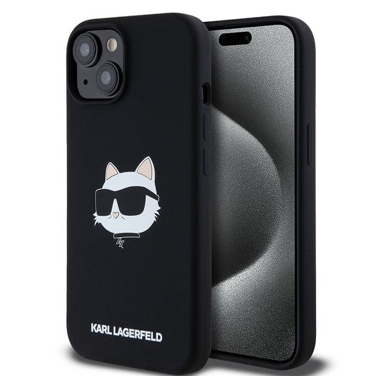 Funda MagSafe para Apple iPhone 15, Karl Lagerfeld, Silicona Cabeza de Choupette, Negra