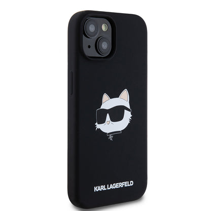 Funda MagSafe para Apple iPhone 15, Karl Lagerfeld, Silicona Cabeza de Choupette, Negra
