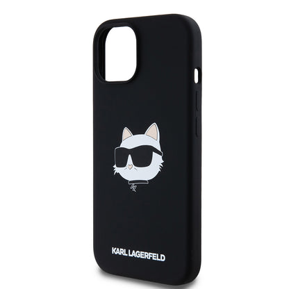 Funda MagSafe para Apple iPhone 15, Karl Lagerfeld, Silicona Cabeza de Choupette, Negra