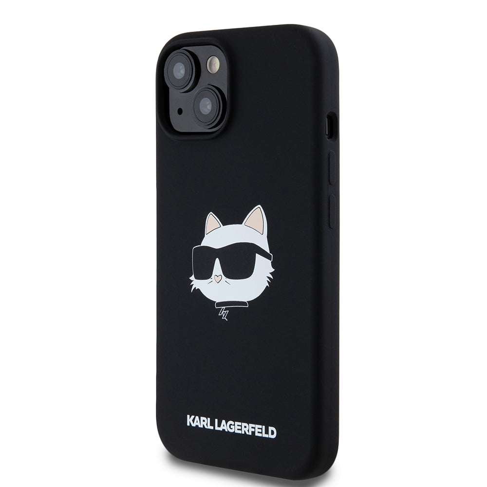 Funda MagSafe para Apple iPhone 15, Karl Lagerfeld, Silicona Cabeza de Choupette, Negra