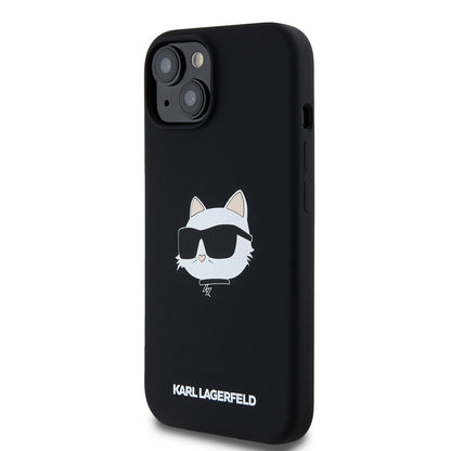 Funda MagSafe para Apple iPhone 15, Karl Lagerfeld, Silicona Cabeza de Choupette, Negra