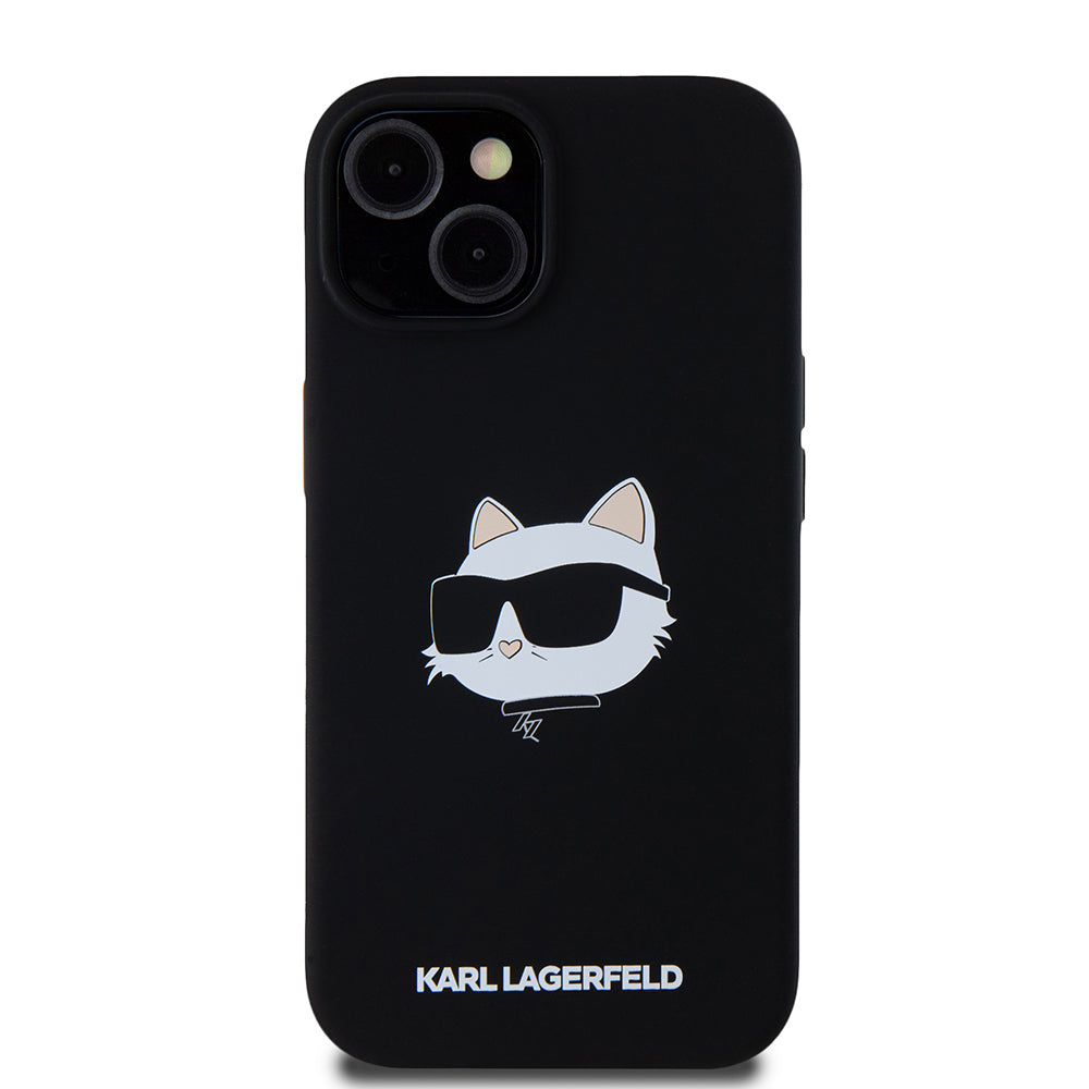 Funda MagSafe para Apple iPhone 15, Karl Lagerfeld, Silicona Cabeza de Choupette, Negra