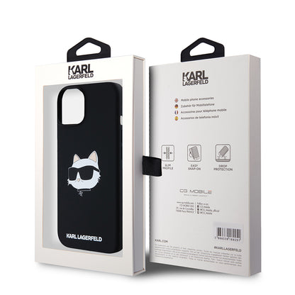 Funda MagSafe para Apple iPhone 15, Karl Lagerfeld, Silicona Cabeza de Choupette, Negra