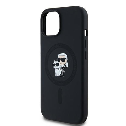 Funda MagSafe para Apple iPhone 15, Karl Lagerfeld, Silicona Karl & Choupette, Negra