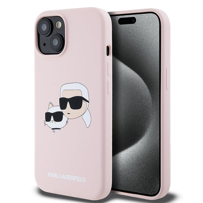 Funda MagSafe para Apple iPhone 15, Karl Lagerfeld, Silicona Karl & Choupette's Heads, Rosa