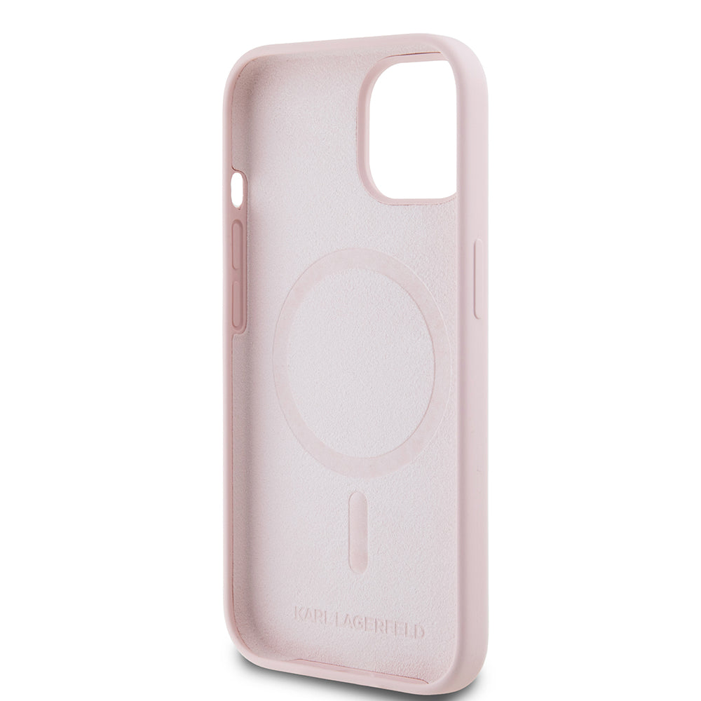 Funda MagSafe para Apple iPhone 15, Karl Lagerfeld, Silicona Karl & Choupette's Heads, Rosa