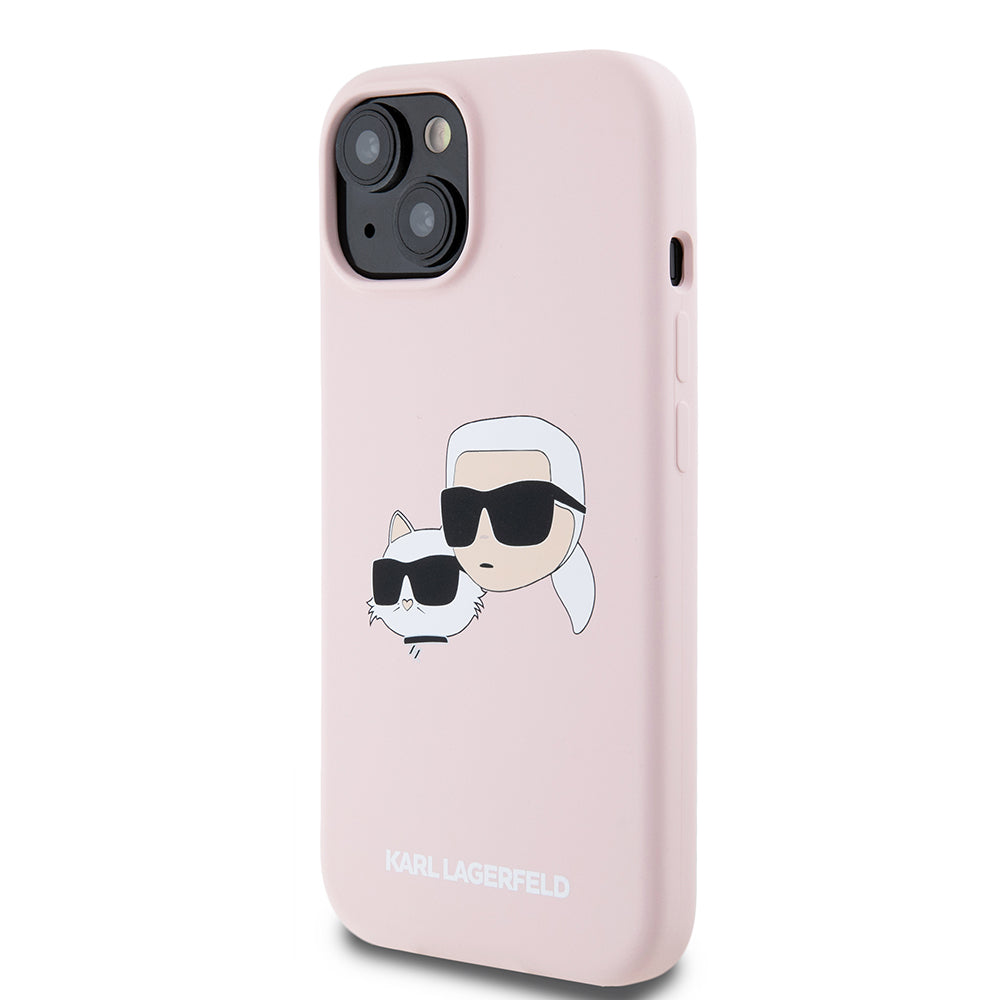Funda MagSafe para Apple iPhone 15, Karl Lagerfeld, Silicona Karl & Choupette's Heads, Rosa
