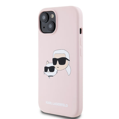 Funda MagSafe para Apple iPhone 15, Karl Lagerfeld, Silicona Karl & Choupette's Heads, Rosa
