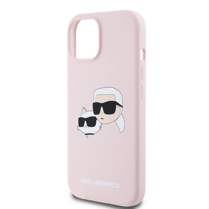 Funda MagSafe para Apple iPhone 15, Karl Lagerfeld, Silicona Karl & Choupette's Heads, Rosa