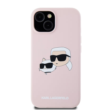 Funda MagSafe para Apple iPhone 15, Karl Lagerfeld, Silicona Karl & Choupette's Heads, Rosa