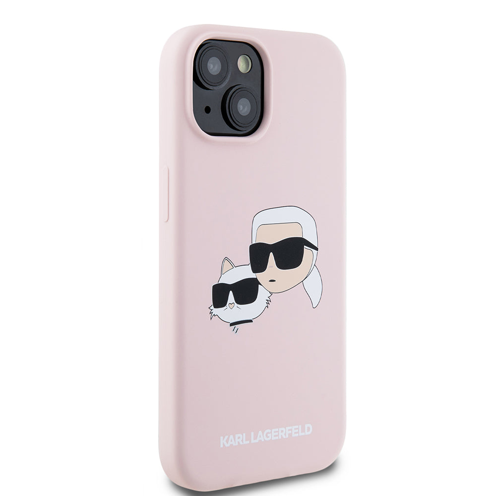 Funda MagSafe para Apple iPhone 15, Karl Lagerfeld, Silicona Karl & Choupette's Heads, Rosa
