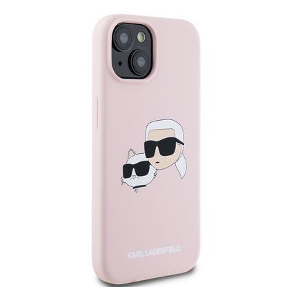 Funda MagSafe para Apple iPhone 15, Karl Lagerfeld, Silicona Karl & Choupette's Heads, Rosa