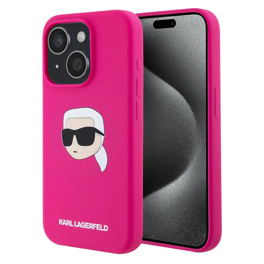 Funda MagSafe para Apple iPhone 15, Karl Lagerfeld, Silicona Cabeza de Karl, Fucsia