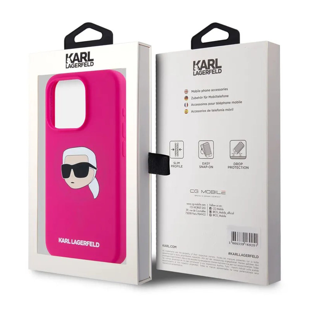 MagSafe Case for Apple iPhone 15, Karl Lagerfeld, Silicone Karl's Head, Fuchsia
