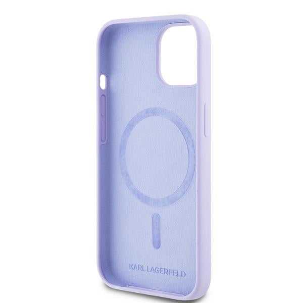 Funda MagSafe para Apple iPhone 15, Karl Lagerfeld, Anillo de Silicona Karl & Choupette, Morado