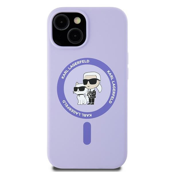 Funda MagSafe para Apple iPhone 15, Karl Lagerfeld, Anillo de Silicona Karl & Choupette, Morado
