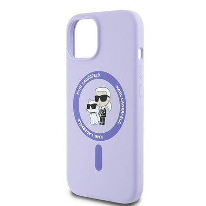 Funda MagSafe para Apple iPhone 15, Karl Lagerfeld, Anillo de Silicona Karl & Choupette, Morado