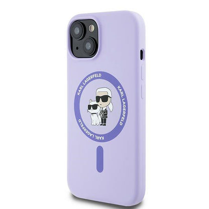 Funda MagSafe para Apple iPhone 15, Karl Lagerfeld, Anillo de Silicona Karl & Choupette, Morado