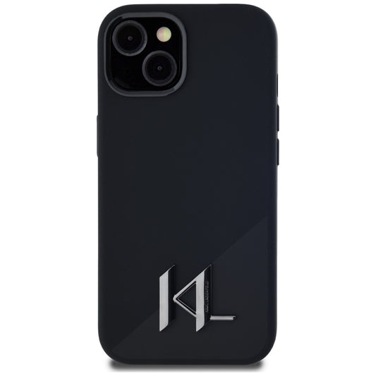 Funda MagSafe para Apple iPhone 15, Karl Lagerfeld, Silicone Shadow Metal Initial, Negra