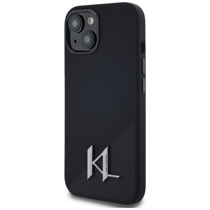 Funda MagSafe para Apple iPhone 15, Karl Lagerfeld, Silicone Shadow Metal Initial, Negra