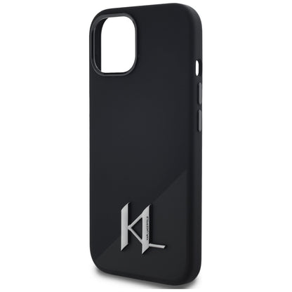 Funda MagSafe para Apple iPhone 15, Karl Lagerfeld, Silicone Shadow Metal Initial, Negra