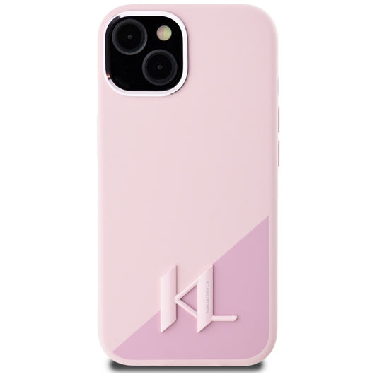 Funda MagSafe para Apple iPhone 15, Karl Lagerfeld, Silicone Shadow Metal Initial, Rosa.