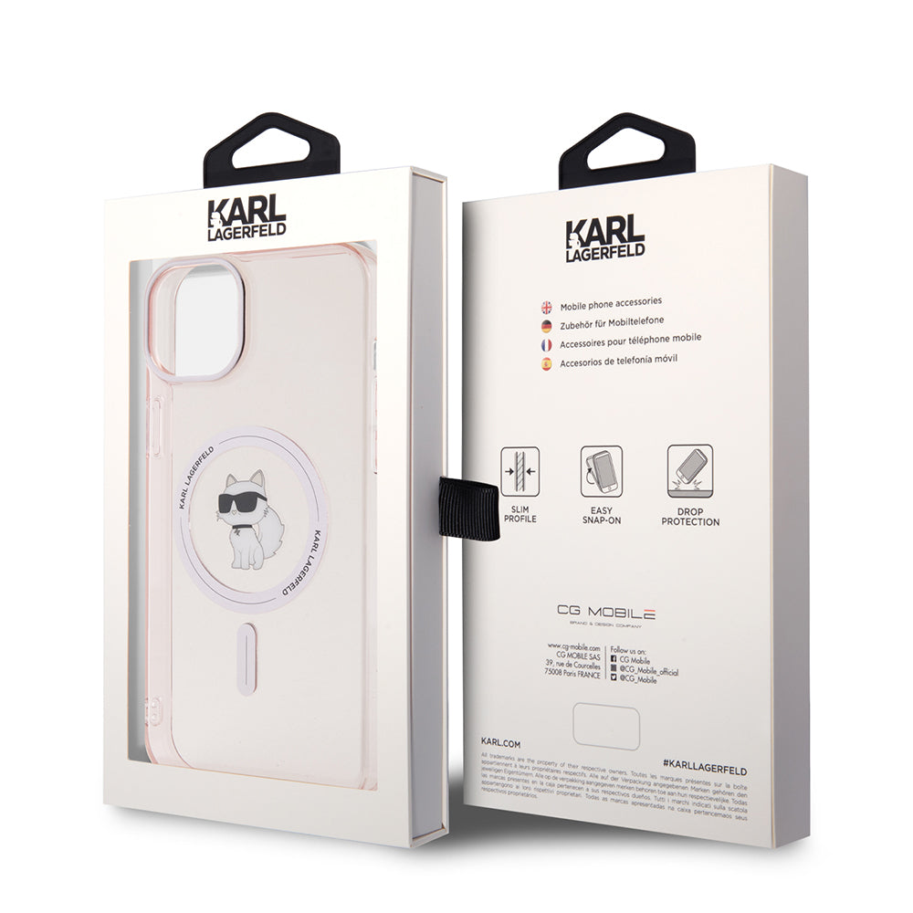 Funda MagSafe para Apple iPhone 15 Plus / 14 Plus, Karl Lagerfeld, IML Choupette, Rosa