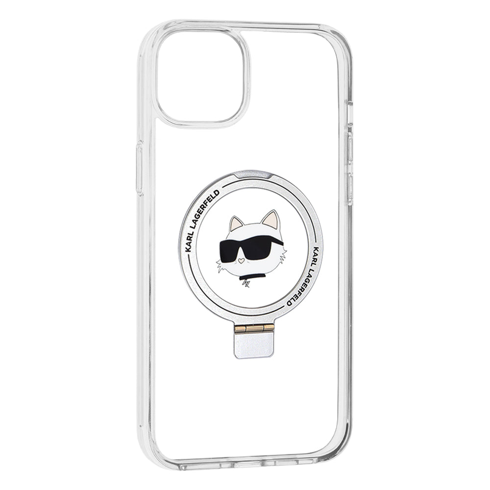 Funda MagSafe para Apple iPhone 15 Plus / 14 Plus, Karl Lagerfeld, Ring Stand Choupette's Head, Blanca