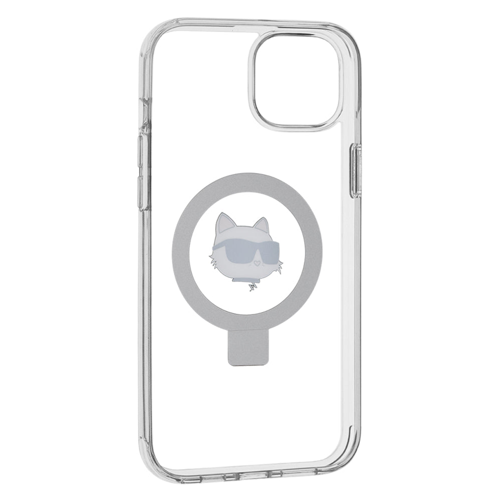 Funda MagSafe para Apple iPhone 15 Plus / 14 Plus, Karl Lagerfeld, Ring Stand Choupette's Head, Blanca