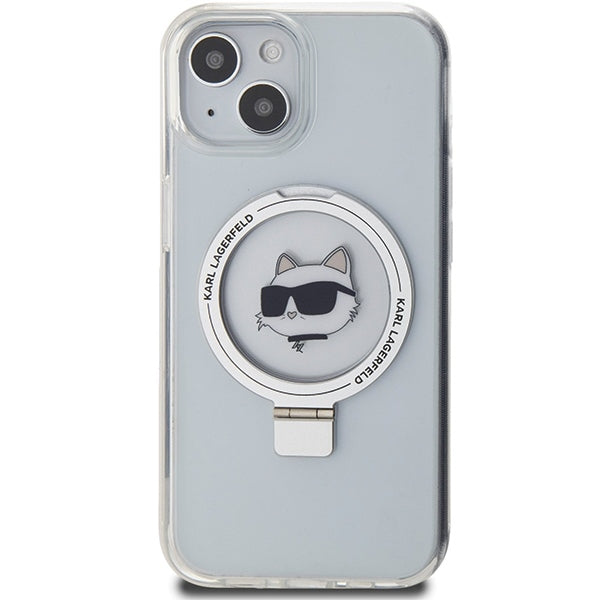 Funda MagSafe para Apple iPhone 15 Plus / 14 Plus, Karl Lagerfeld, Ring Stand Choupette's Head, Blanca