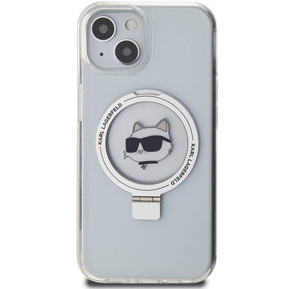 Funda MagSafe para Apple iPhone 15 Plus / 14 Plus, Karl Lagerfeld, Ring Stand Choupette's Head, Blanca