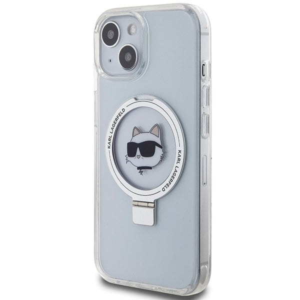 Funda MagSafe para Apple iPhone 15 Plus / 14 Plus, Karl Lagerfeld, Ring Stand Choupette's Head, Blanca
