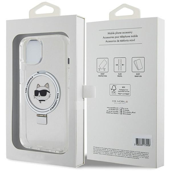 Funda MagSafe para Apple iPhone 15 Plus / 14 Plus, Karl Lagerfeld, Ring Stand Choupette's Head, Blanca
