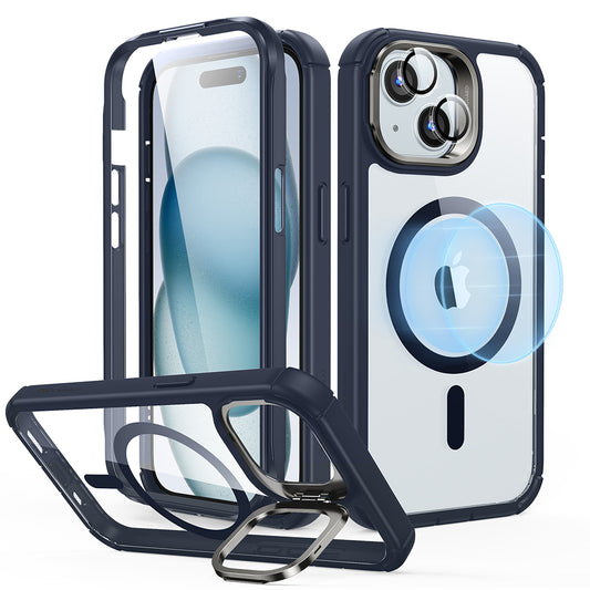 Funda MagSafe para Apple iPhone 15 Plus, ESR, Armor Tough Kickstand, Azul Marino Transparente
