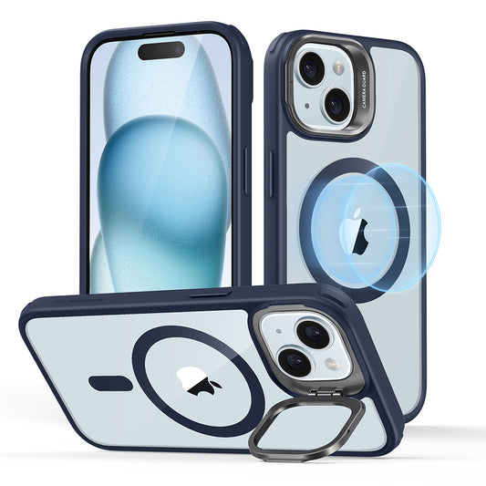 Funda MagSafe para Apple iPhone 15 Plus, ESR, Classic Hybrid Kickstand, Azul Marino Transparente