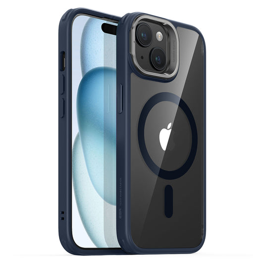 Funda MagSafe para Apple iPhone 15 Plus, ESR, Classic Hybrid Kickstand, Azul Marino Transparente