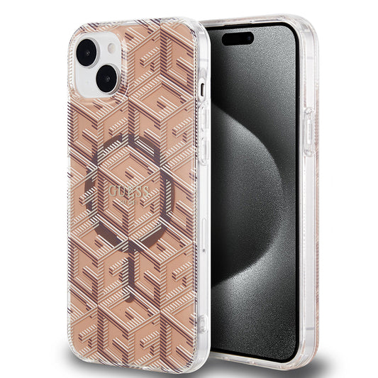 Funda MagSafe para Apple iPhone 15 Plus, Guess, IML Gcube, Marrón