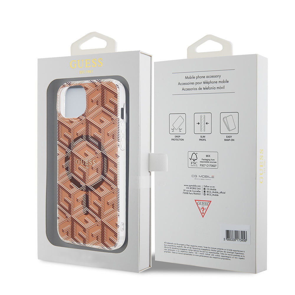 Funda MagSafe para Apple iPhone 15 Plus, Guess, IML Gcube, Marrón
