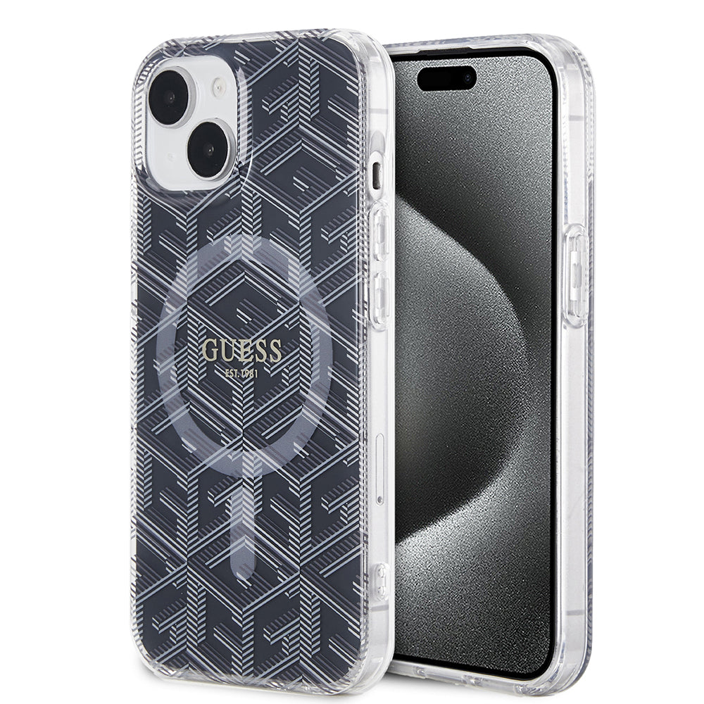 Funda MagSafe para Apple iPhone 15 Plus, Guess, IML Gcube, Negra