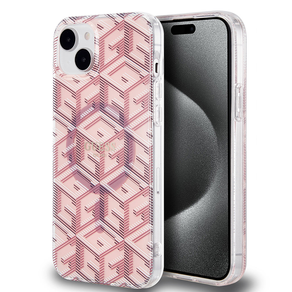 Funda MagSafe para Apple iPhone 15 Plus, Guess, IML Gcube, Rosa