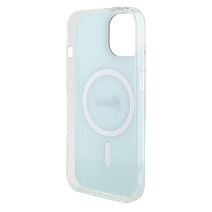 Funda MagSafe para Apple iPhone 15 Plus, Guess, IML Iridescente, Turquesa