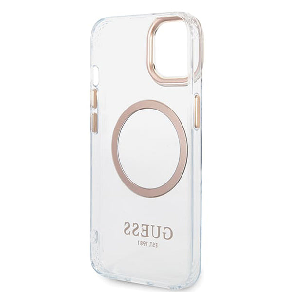 Funda MagSafe para Apple iPhone 15 Plus, Guess, Metal Outline, Dorada