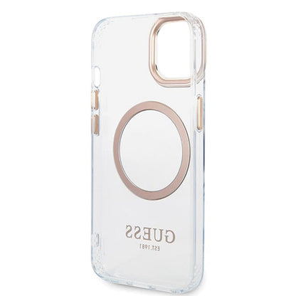 Funda MagSafe para Apple iPhone 15 Plus, Guess, Metal Outline, Dorada