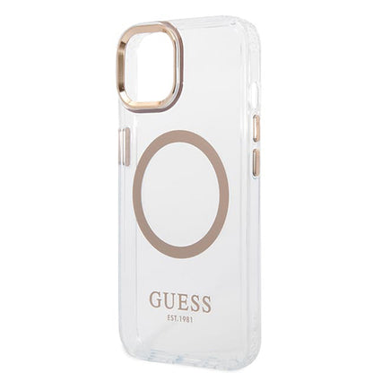 Funda MagSafe para Apple iPhone 15 Plus, Guess, Metal Outline, Dorada