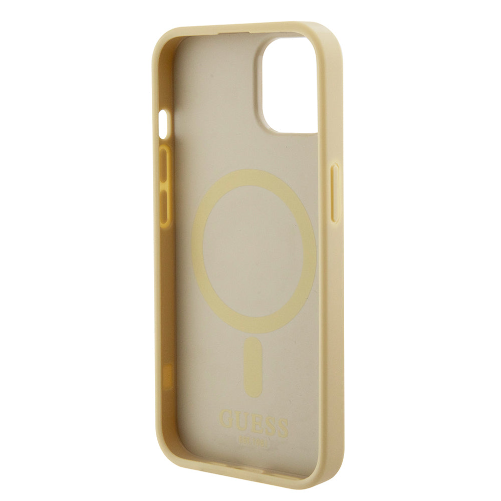 Funda MagSafe para Apple iPhone 15 Plus, Guess, Saffiano, Dorada