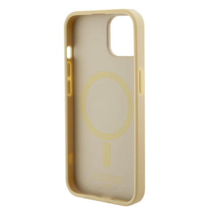 Funda MagSafe para Apple iPhone 15 Plus, Guess, Saffiano, Dorada